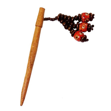 Salvus App SOLUTIONS Wooden Handmade Fashionable Red Beads Hair Stick for Girls