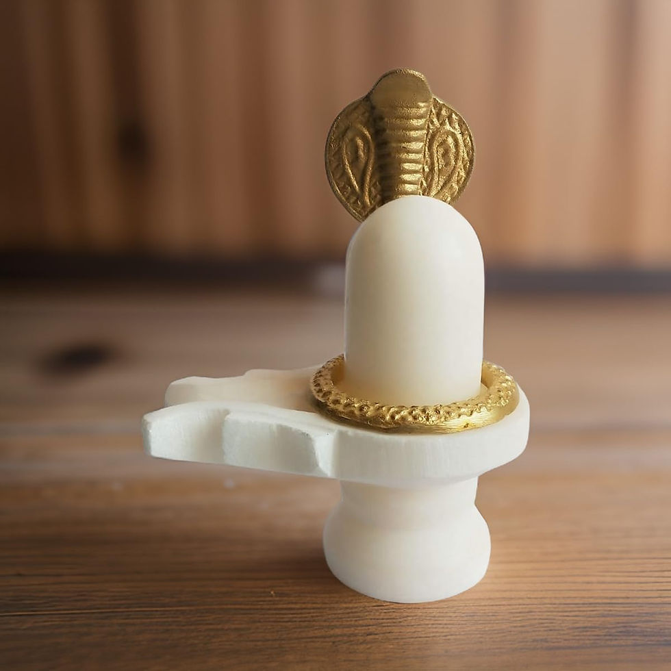 Thumbnail: Salvus APP SOLUTIONS Marble Shivling with Brass Snake - (Gold & White_3x4 Inch)
