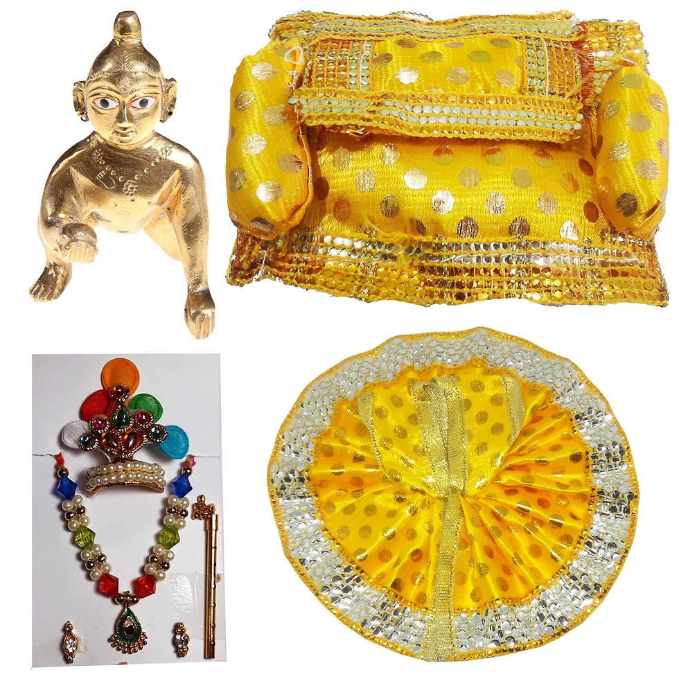 Thumbnail: Salvus App SOLUTIONS Laddu Gopal Shringaar Set(Yellow_LadduGopal, Poshak, Assan)