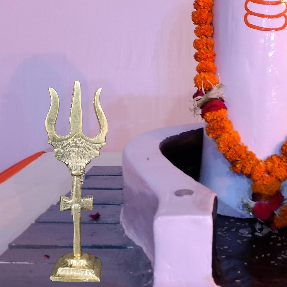 Thumbnail: Salvus APP SOLUTIONS Brass Trishul with Damru for Lord Shiva (Golden_1x3 inch)