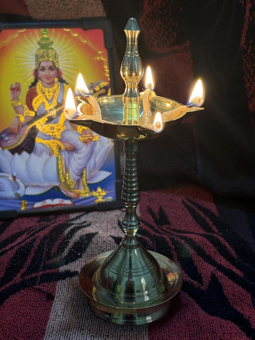 Thumbnail: Salvus APP SOLUTIONS Brass Kerala Diya Oil Lamp Stand – 2-Pcs (Golden_3x8 Inch)