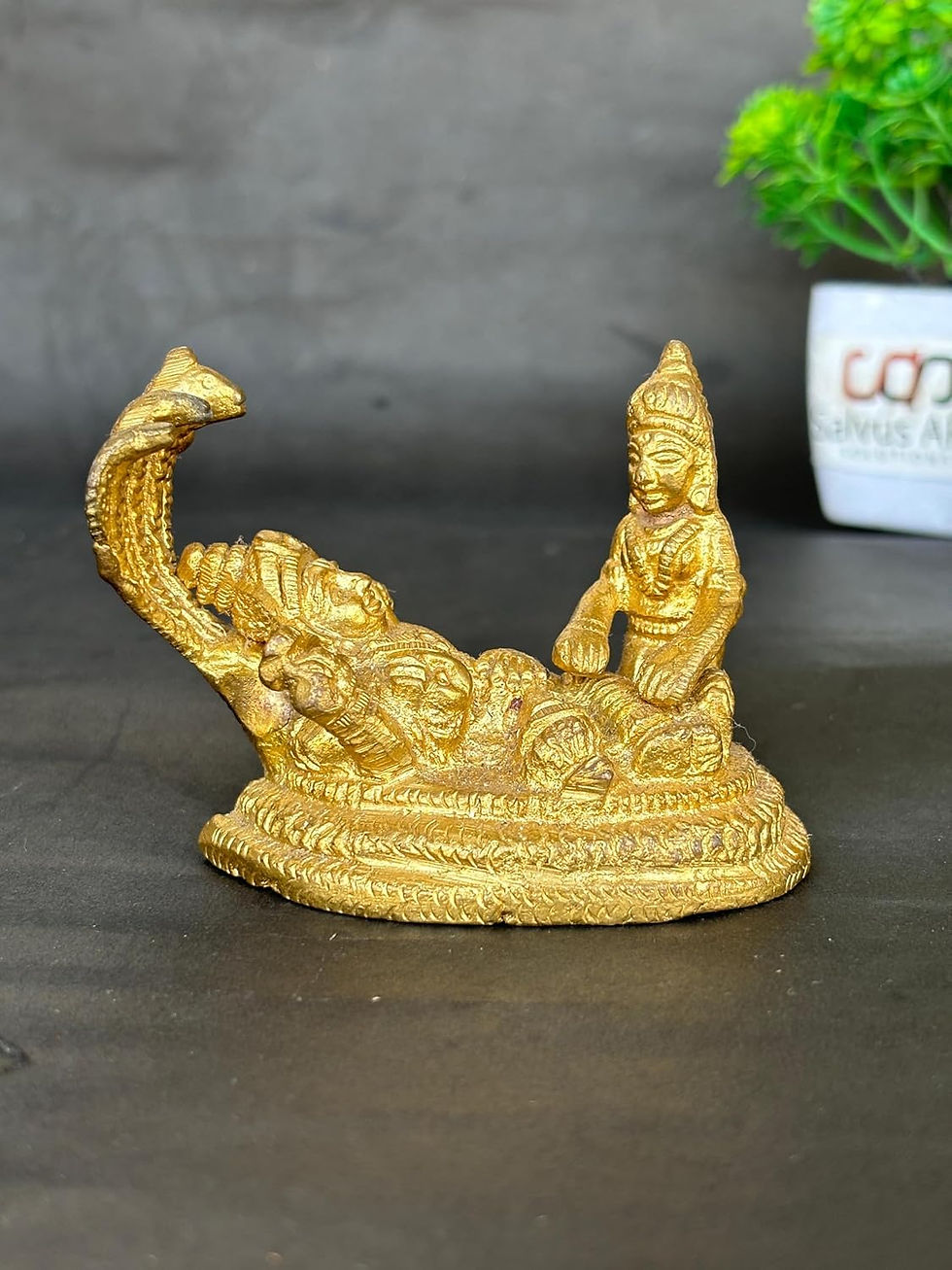 Salvus APP SOLUTIONS Elegant Brass Lord Vishnu with Laxmi Statue (2.5 Inch)