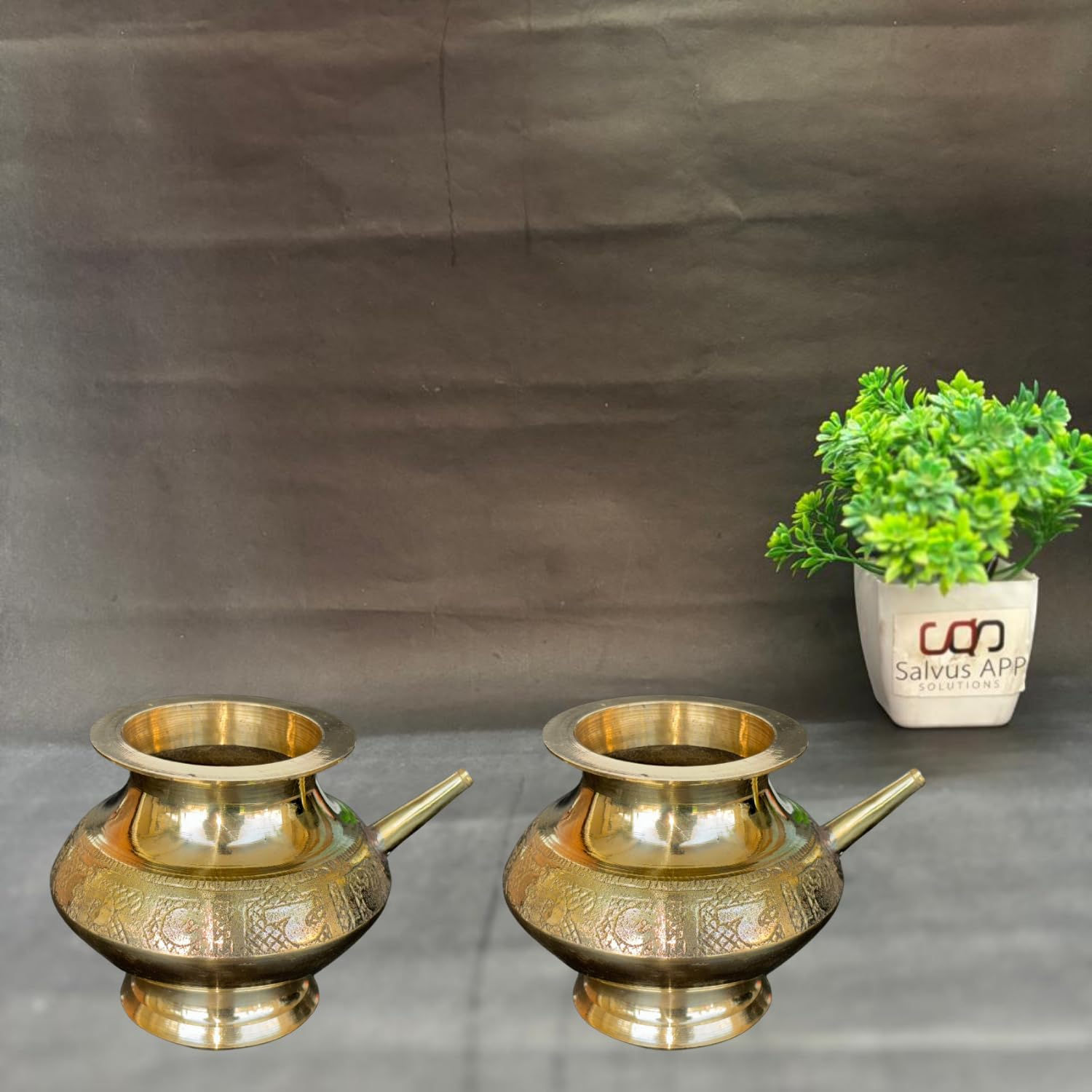 Salvus APP SOLUTIONS Brass Karwa Chauth Lota No 10 (Yellow_Set fo 2_138 gm)
