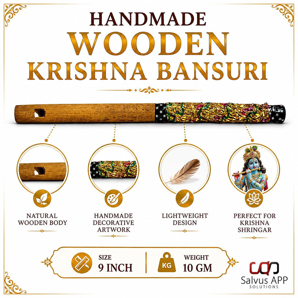 Thumbnail: Decorated Wooden Handmade Krishna Basuri - 14 INCH