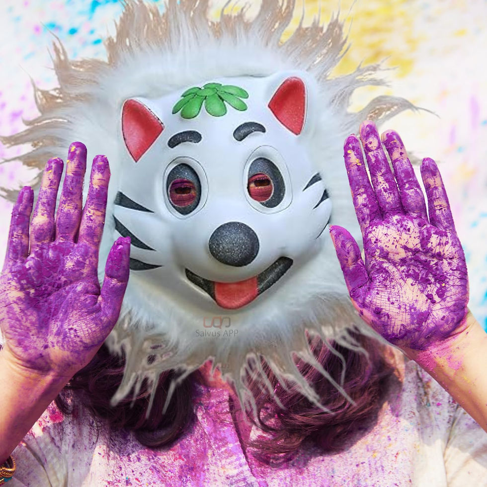 Thumbnail: Animal Face Mask with Elastic Holi Celebration (Red & Green_5x7 inch)