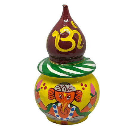 Thumbnail: Handcrafted Wooden OM design Sindoor Box (Yellow_2.5x4 In)