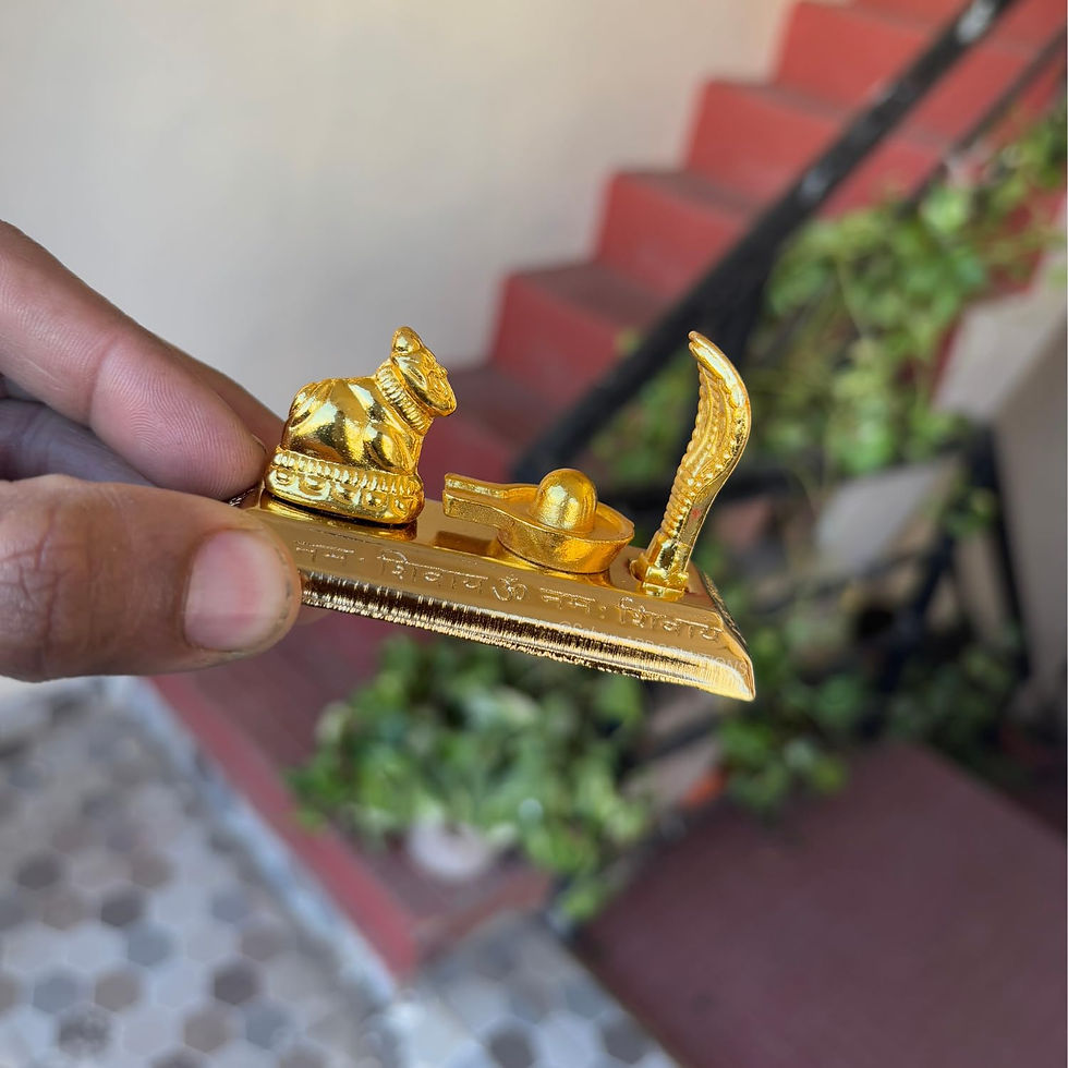 Thumbnail: Salvus APP SOLUTIONS Metal Narmadeshwar Shiva Ling with Nandi  (Gold_7.5 cm)