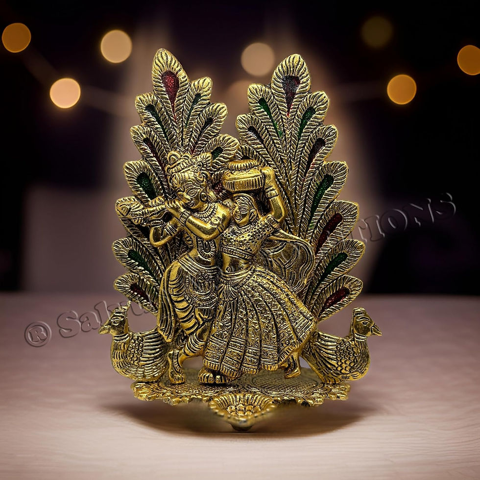 Thumbnail: Salvus APP SOLUTIONS Oxidized Metal Peacock Radha Krishna Idol (Multi, 8 inch)
