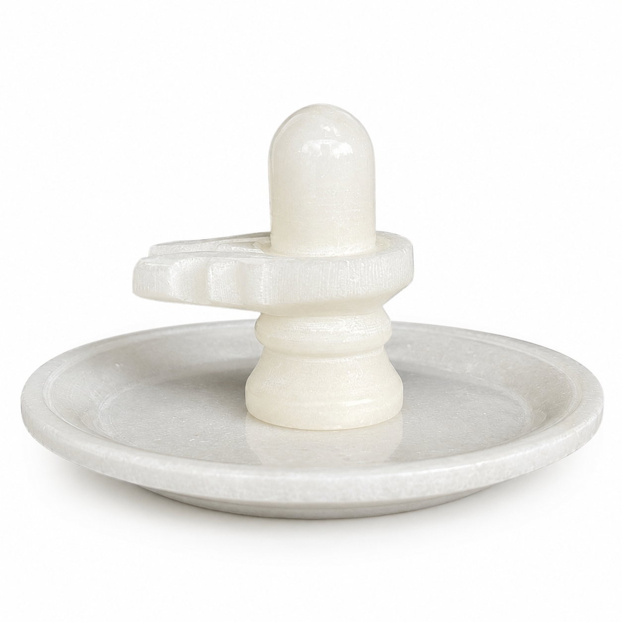 Marble Shivling with Marble Plate for Jalabhishek (White)