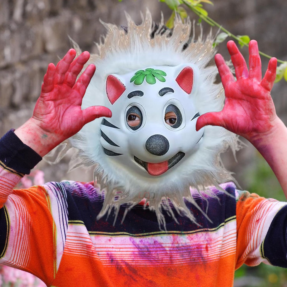 Thumbnail: Animal Face Mask with Elastic Holi Celebration (Red & Green_5x7 inch)