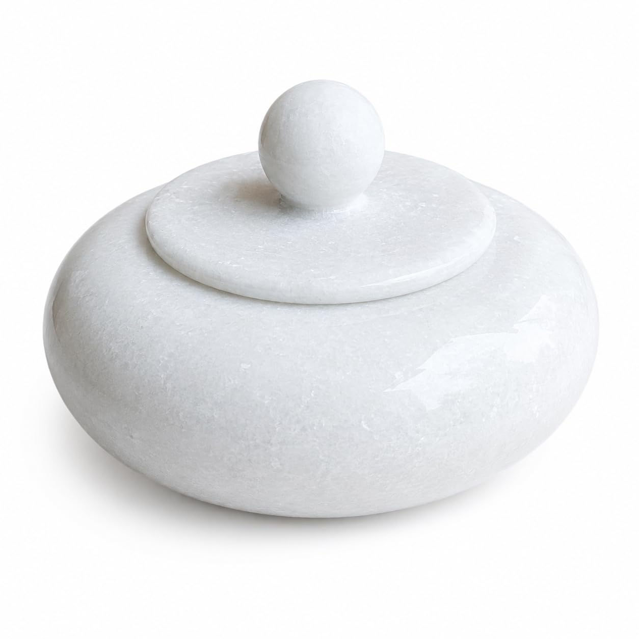 Handmade Marble Round Shape Kumkum/Sindoor Box (8x8x4 cm)