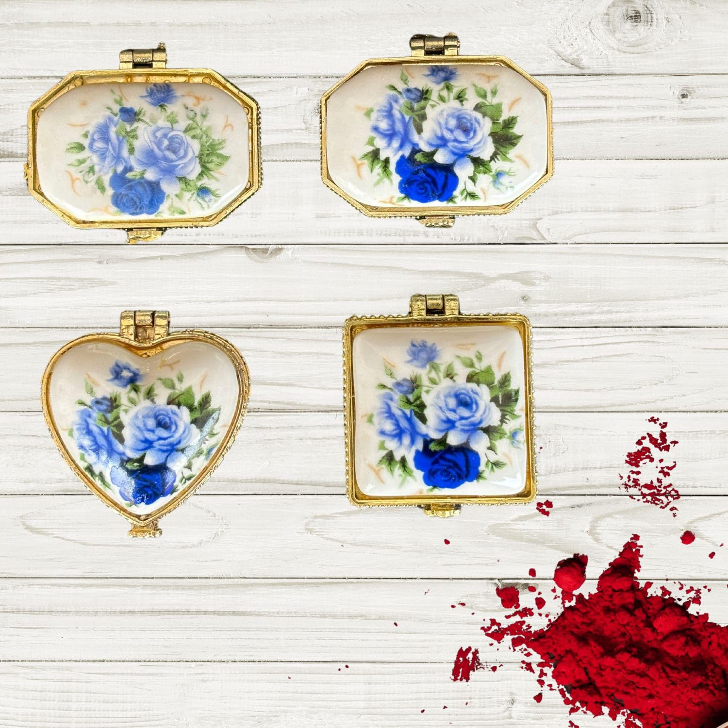 Salvus App SOLUTIONS Porcelain Multicolor Sindoor dibbi, Set of 4 (Assorted)