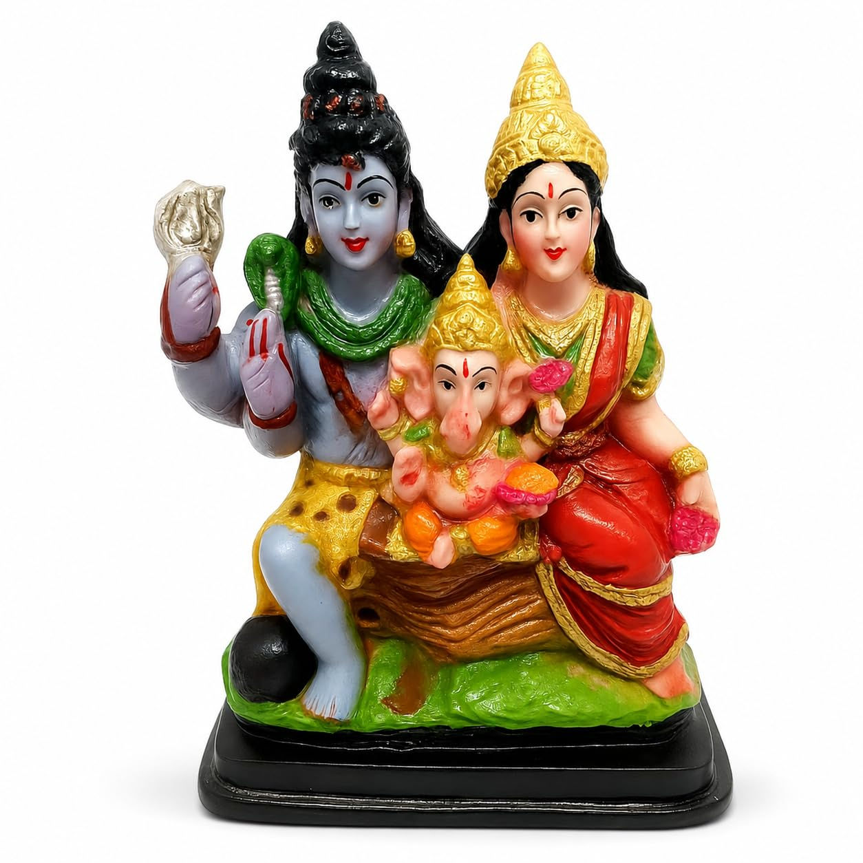 Marble Shiva Parvati and Ganesh Idol (Multi, 12x7.5x3 cm)