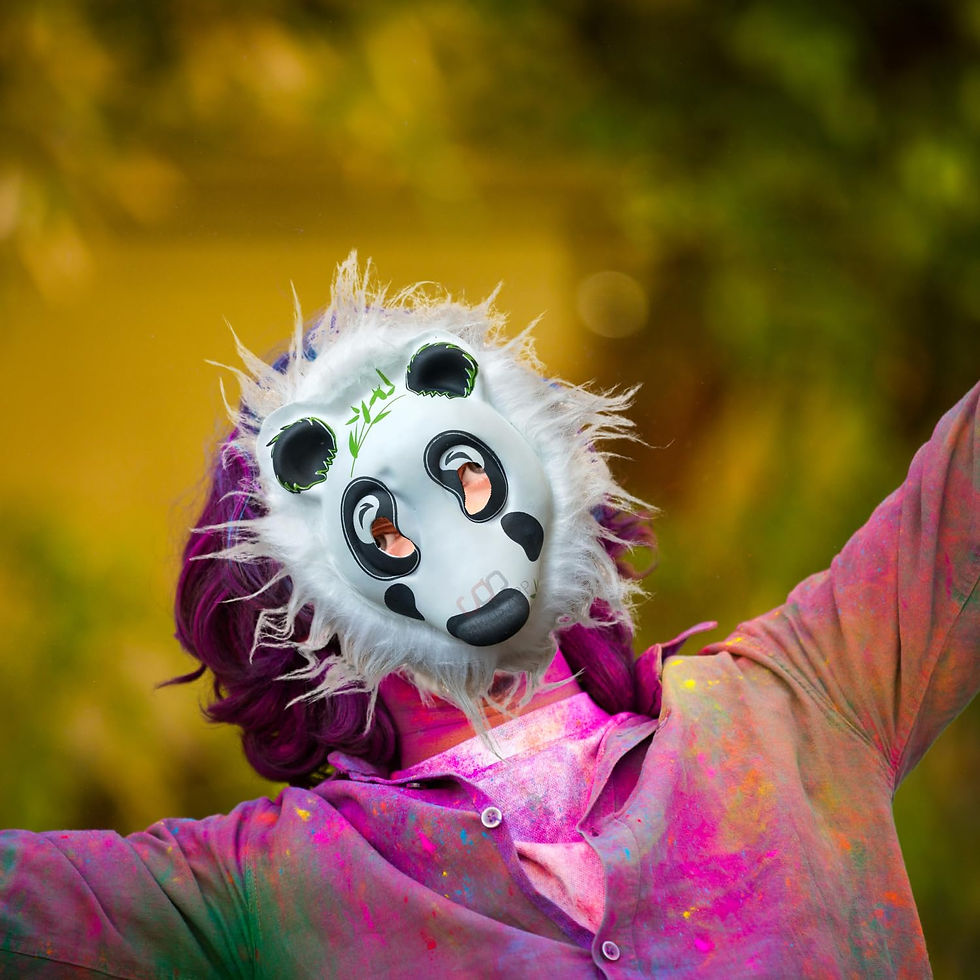 Thumbnail: Animal Face Mask with Elastic Holi Celebration (Black & Green_6x7 inch)
