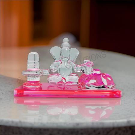 Salvus APP SOLUTIONS Crystal Lord Shiva, Ganesha, and Nandi (Pink_4x2.5 inch)
