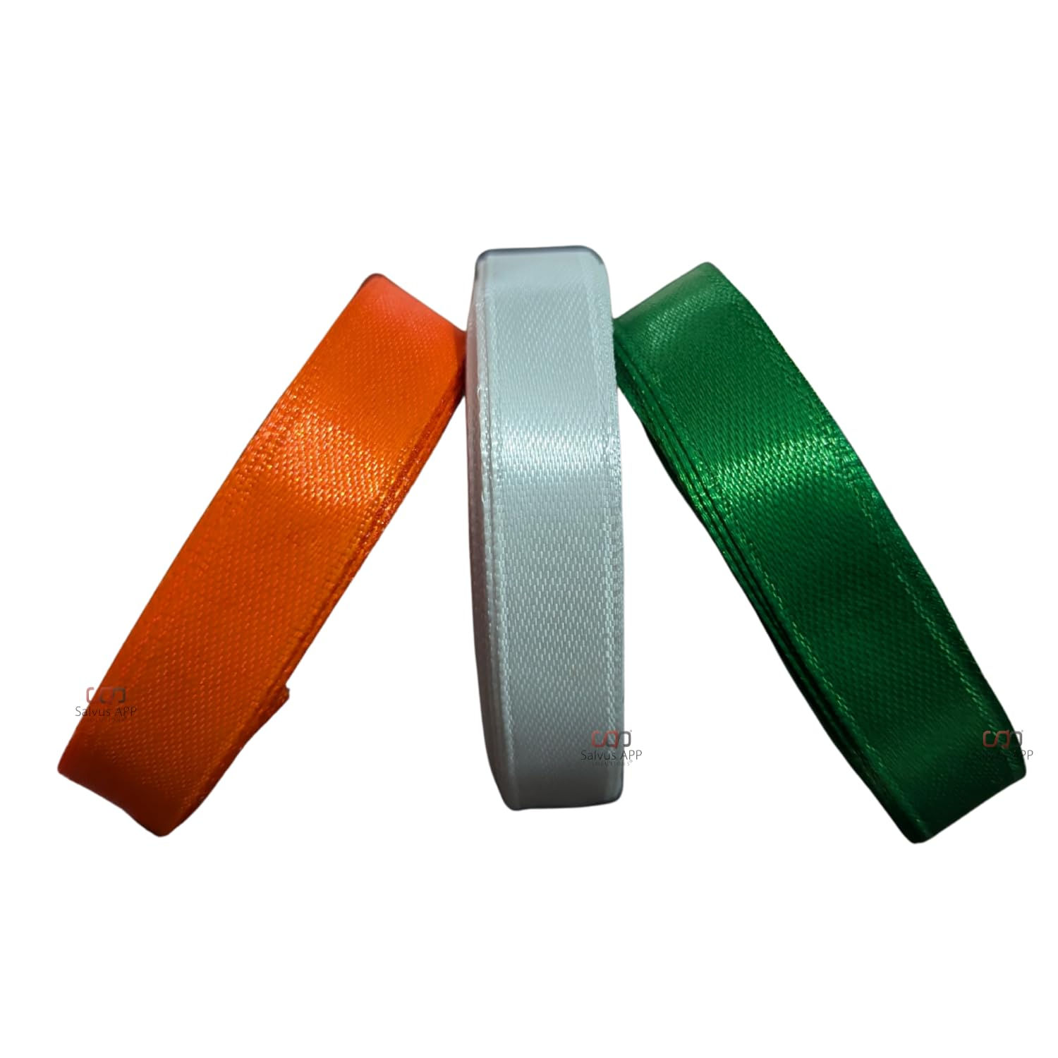 Tricolor Satin Ribbon 0.5 inch (Orange, White, Green) 3 Rolls 10 MTRS Each