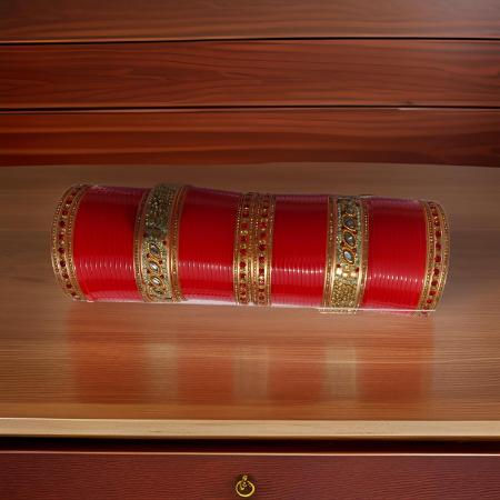 Thumbnail: Salvus APP SOLUTIONS Punjabi Bridal Chuda/Bangles Set, (Red_2-6 Size)
