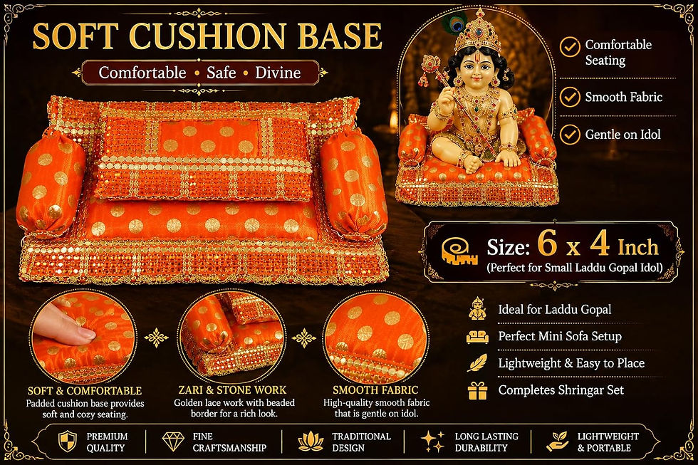 Thumbnail: Handmade Sitara Work laddu Gopal Asan (Orange_6x4 Inch)