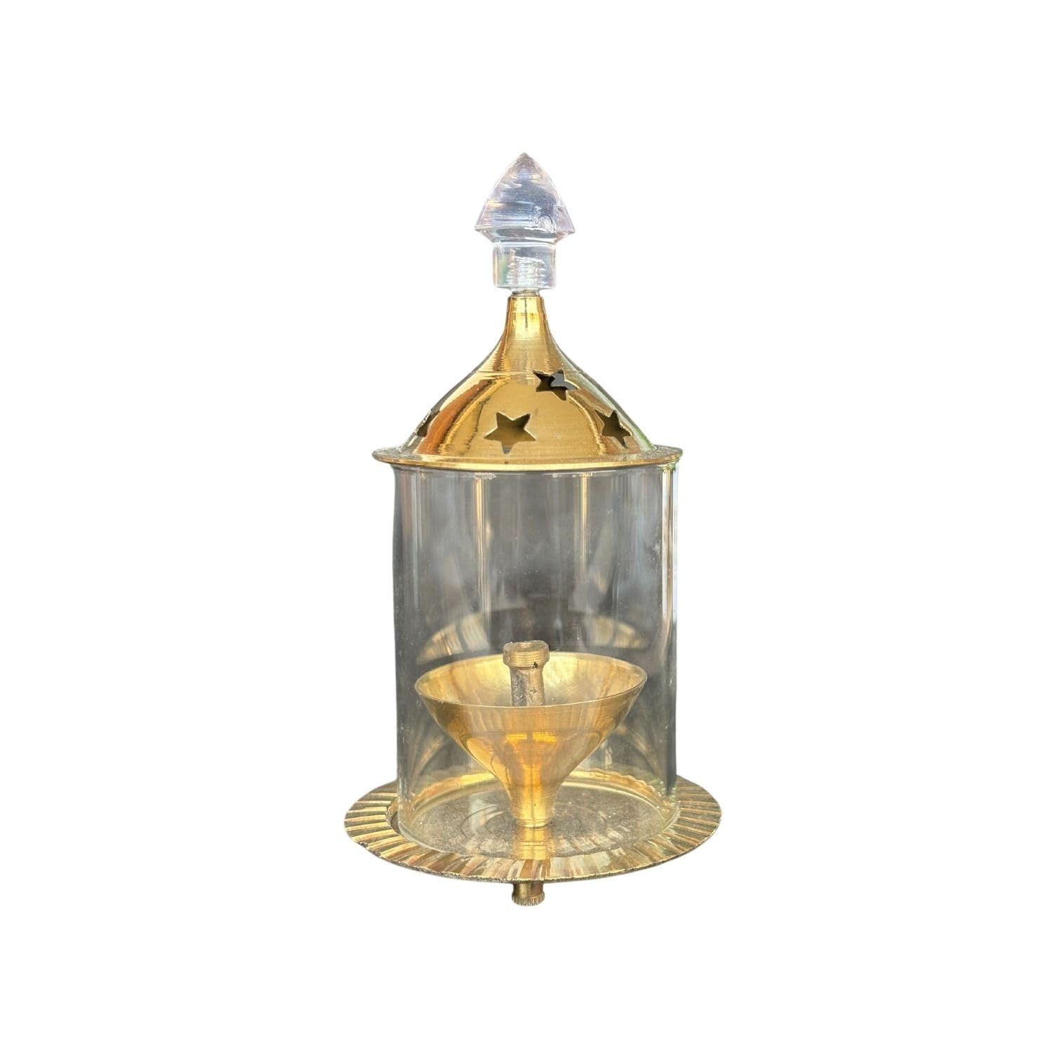 Salvus APP SOLUTIONS Akhand Brass Diya/Deepak with Chimney/Glass Cover(2.5x5 In)