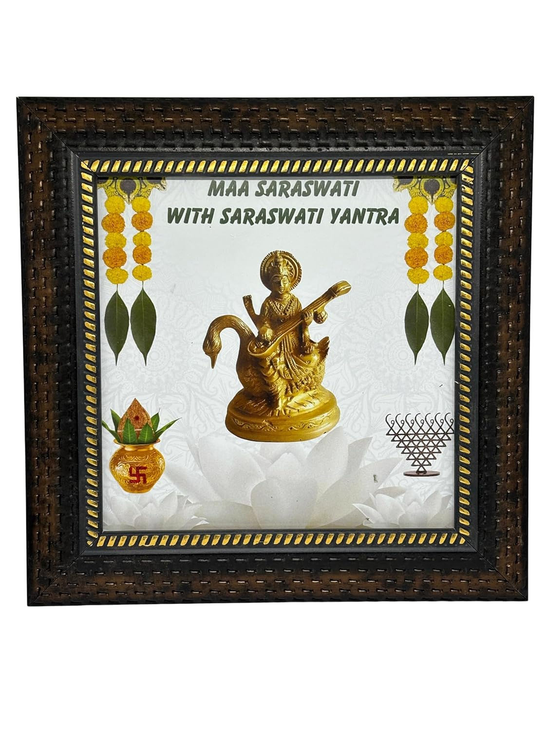 Salvus APP SOLUTIONS Maa Saraswati with Saraswati Yantra Frame (Multi_8x8 Inch)