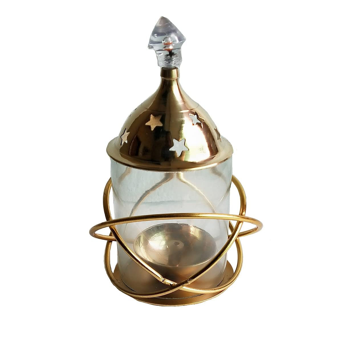 Salvus APP SOLUTIONS Akhand Brass Diya with Ring Chimney/Glass Cover (6 Inch)