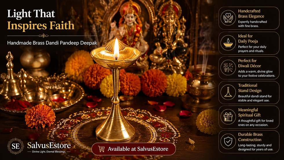 Handmade Brass Dandi Pandeep Deepak: Bringing Divine Light into Everyday Worship | SalvusEstore