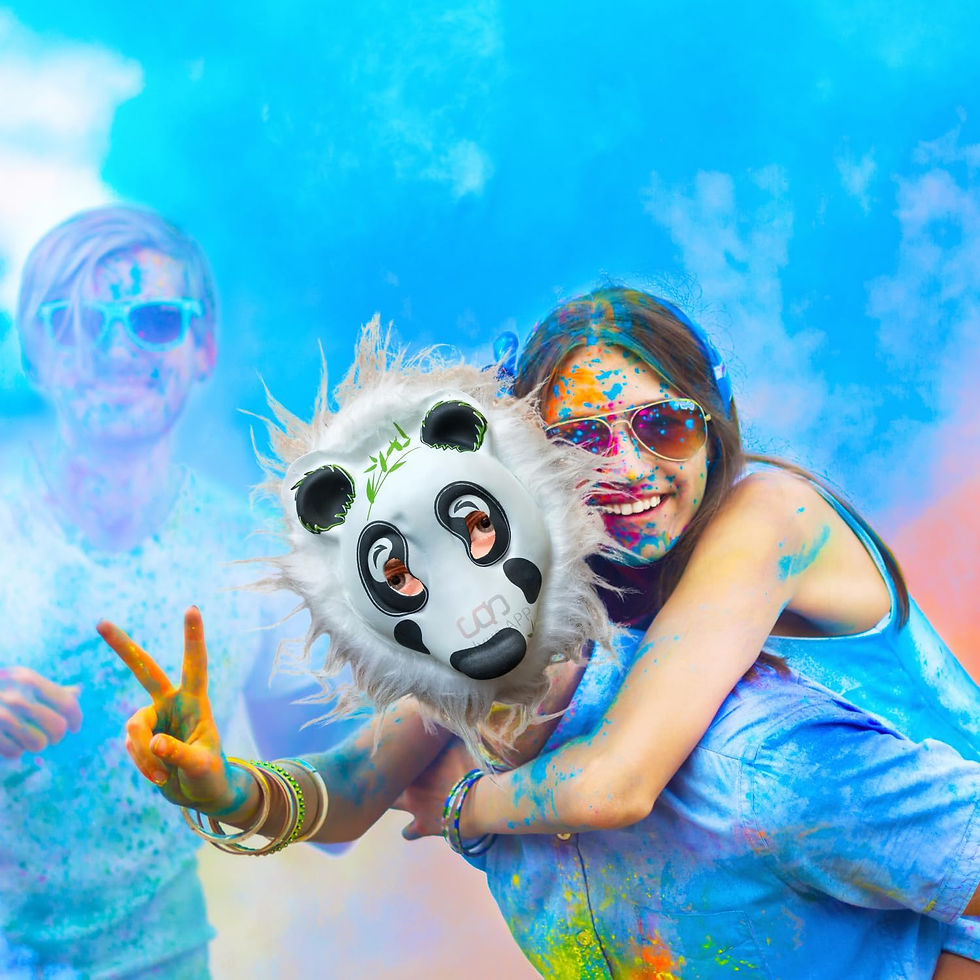 Thumbnail: Animal Face Mask with Elastic Holi Celebration (Black & Green_6x7 inch)