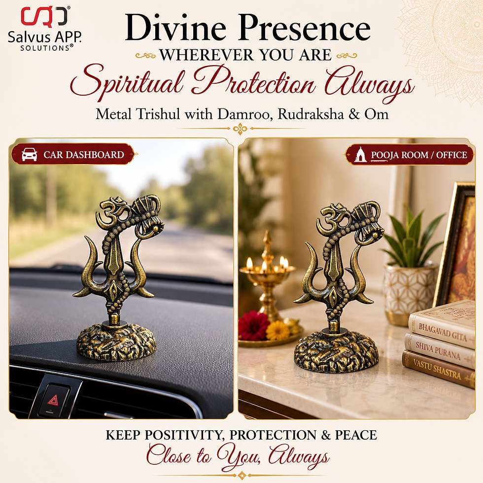 Thumbnail: Metal Trishool with Damroo, Rudraksha & Om ( 2.5x4 Inch)