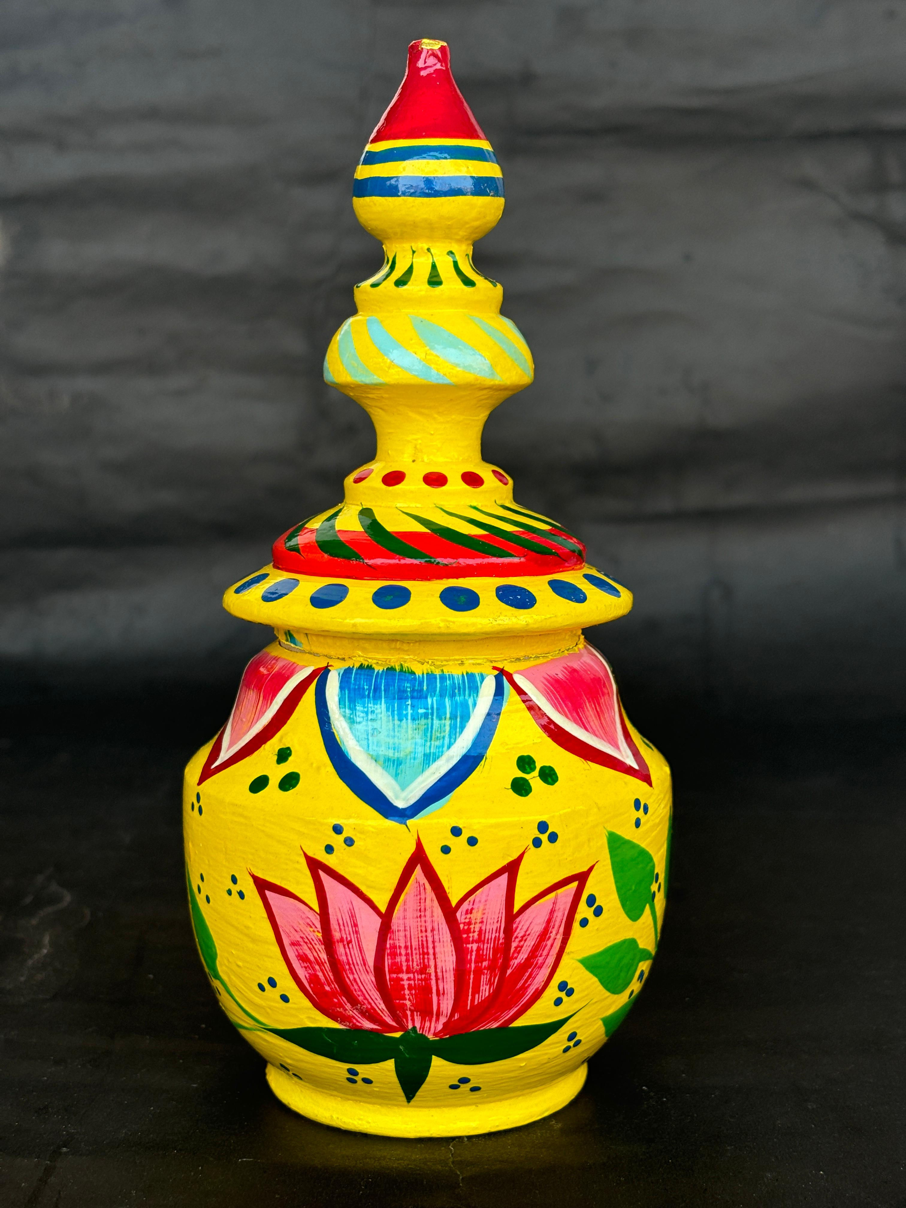 Salvus APP SOLUTIONS Wooden Lotus designed Big Sindoor Dibbi (Yellow_3x7 Inch)
