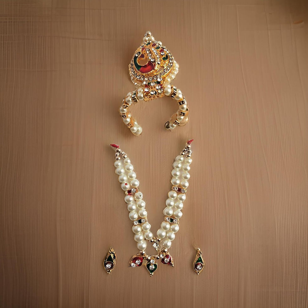Thumbnail: Salvus APP SOLUTIONS Heavy Work Moti Mukut, Earring & Necklace Set  (3x7 inch)