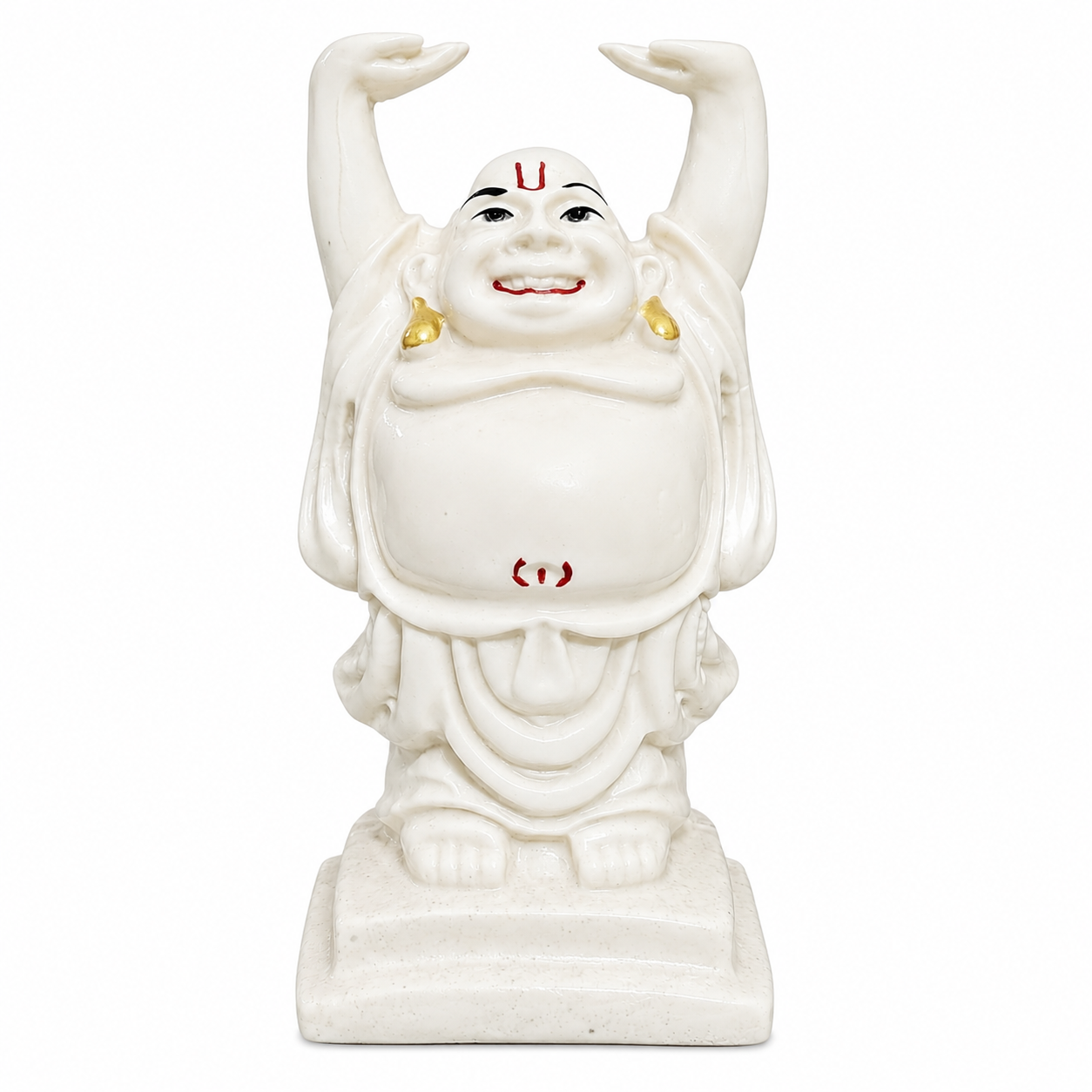 Salvus APP SOLUTIONS Marble Dust Feng Shui Laughing Buddha Statue (White & Gold)