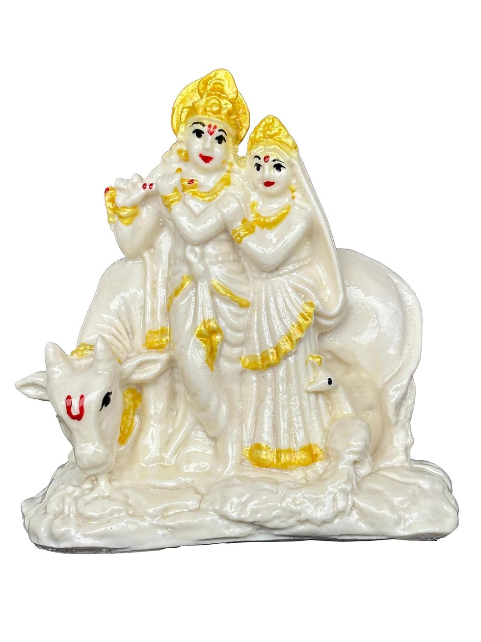 Thumbnail: Salvus APP SOLUTIONS Marble Dust Radha Krishna with Cow Idols (4x4 Inch)
