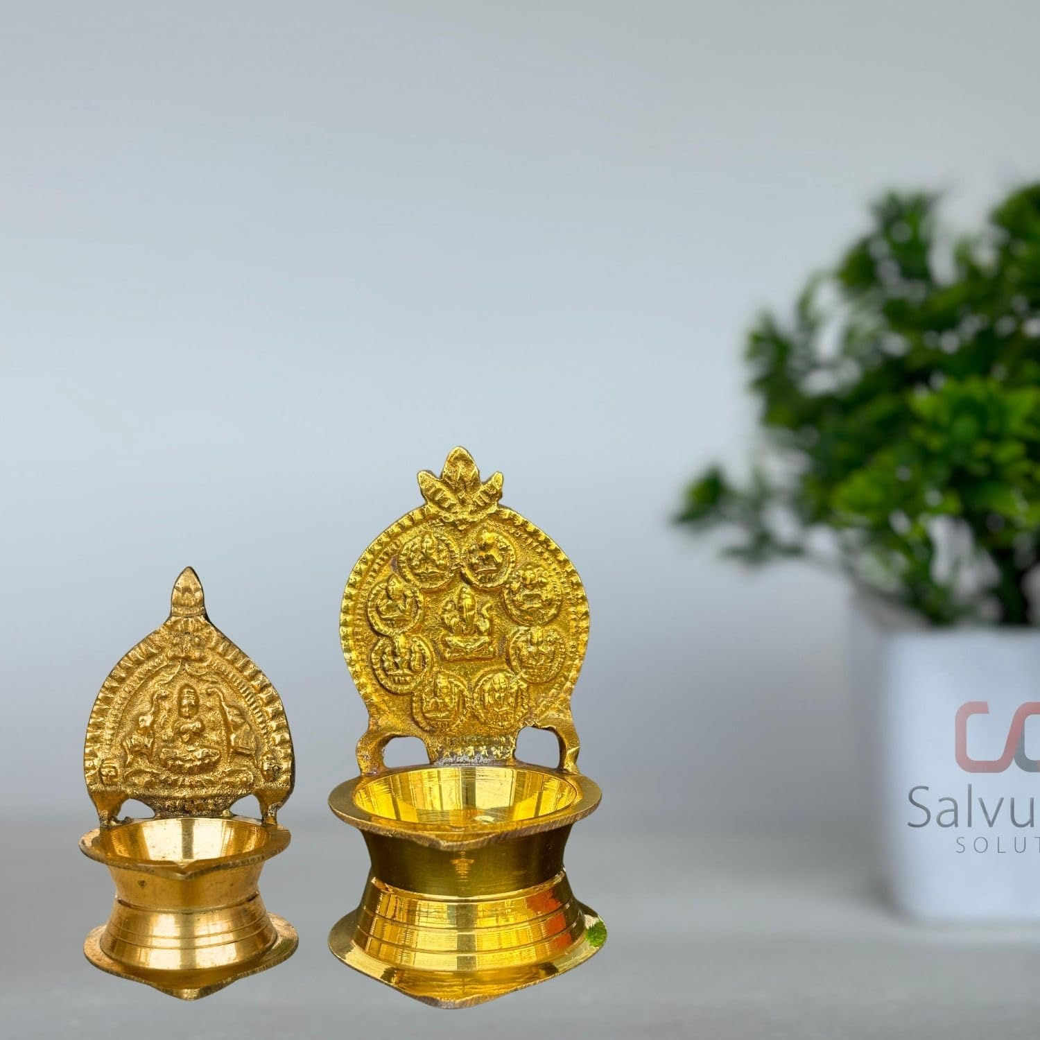 Salvus APP SOLUTIONS Pure Brass Ganesh Jii & Lakshmi Jii Deepak (Set of 2)