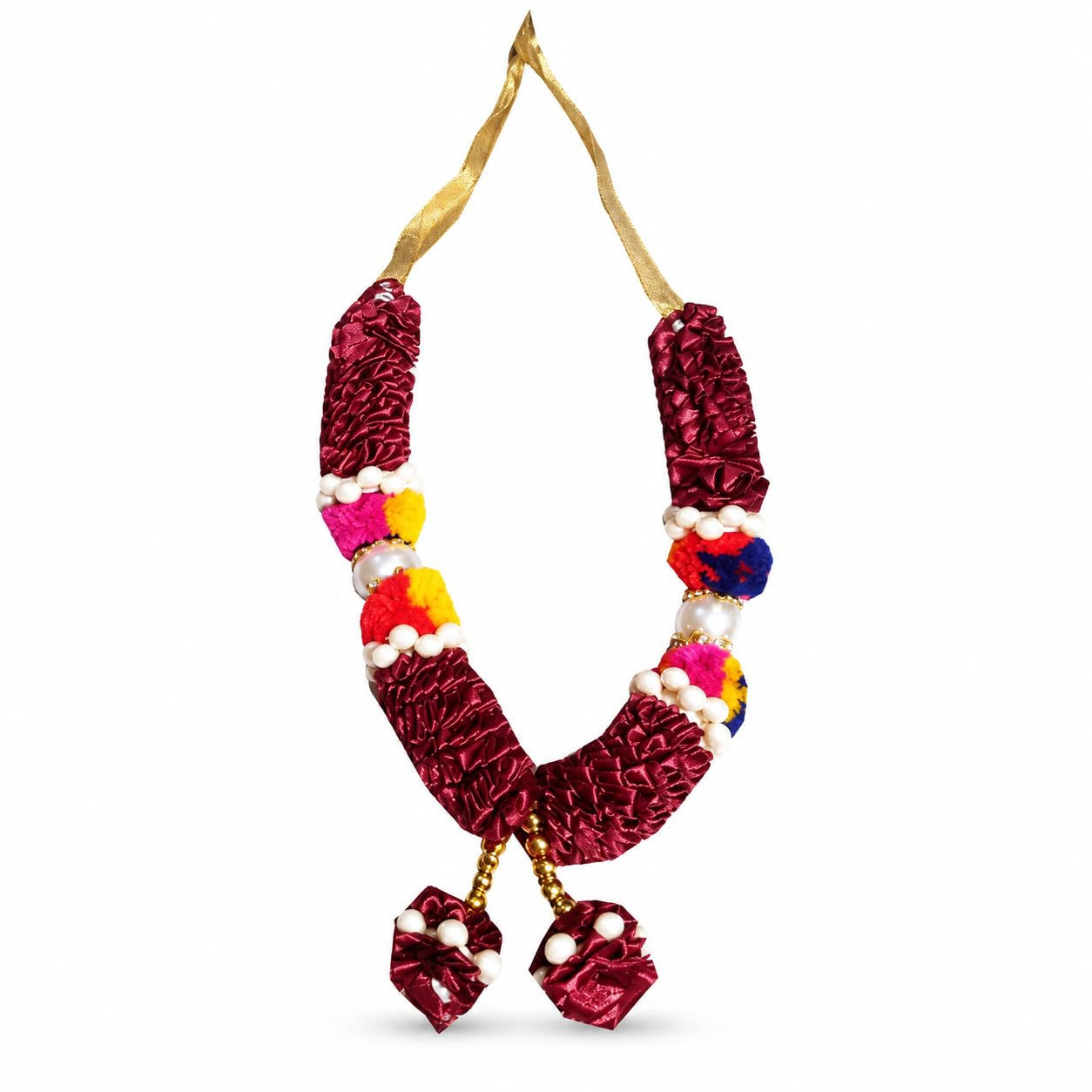 Maroon Pom Pom Moti Balls Garland for God Idols (8 inches)