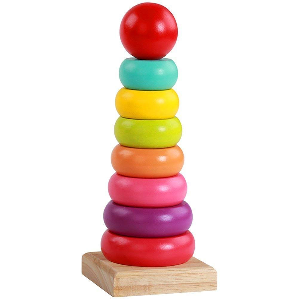 Salvus APP SOLUTIONS Multi Color Stacker Wooden Stacking Rings Toys for Baby