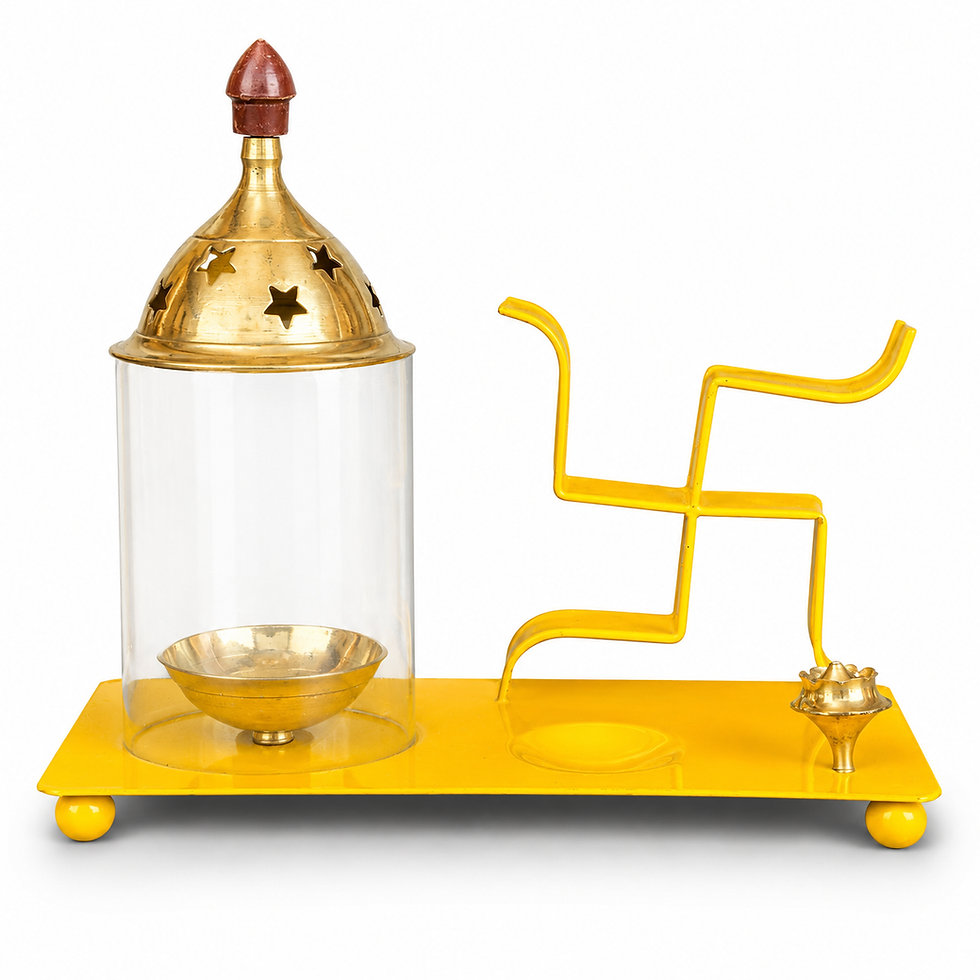 Thumbnail: Salvus APP SOLUTIONS Brass Swastik Deepak with Agarbatti Stand (6x7 Inch) Yellow