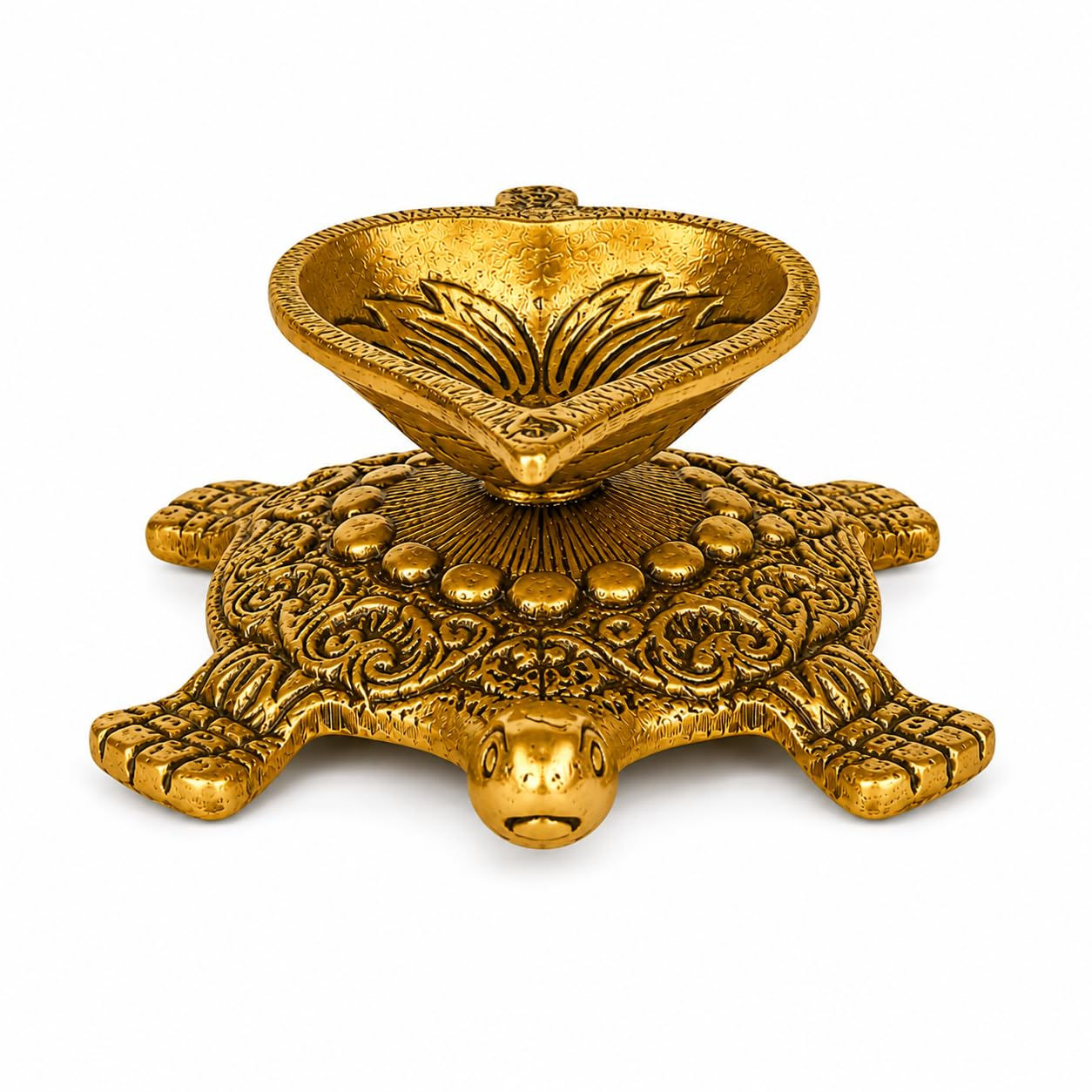 Metal Kachua/Turtle with Oil Diya(Golden_5x3x2 inch)