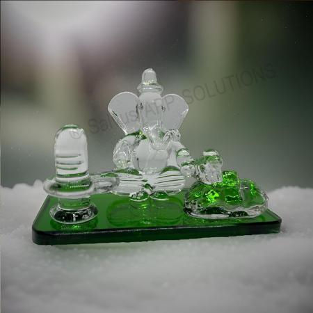 Thumbnail: Salvus APP SOLUTIONS Crystal Lord Shiva, Ganesha, and Nandi (Green_4x2.5 inch)