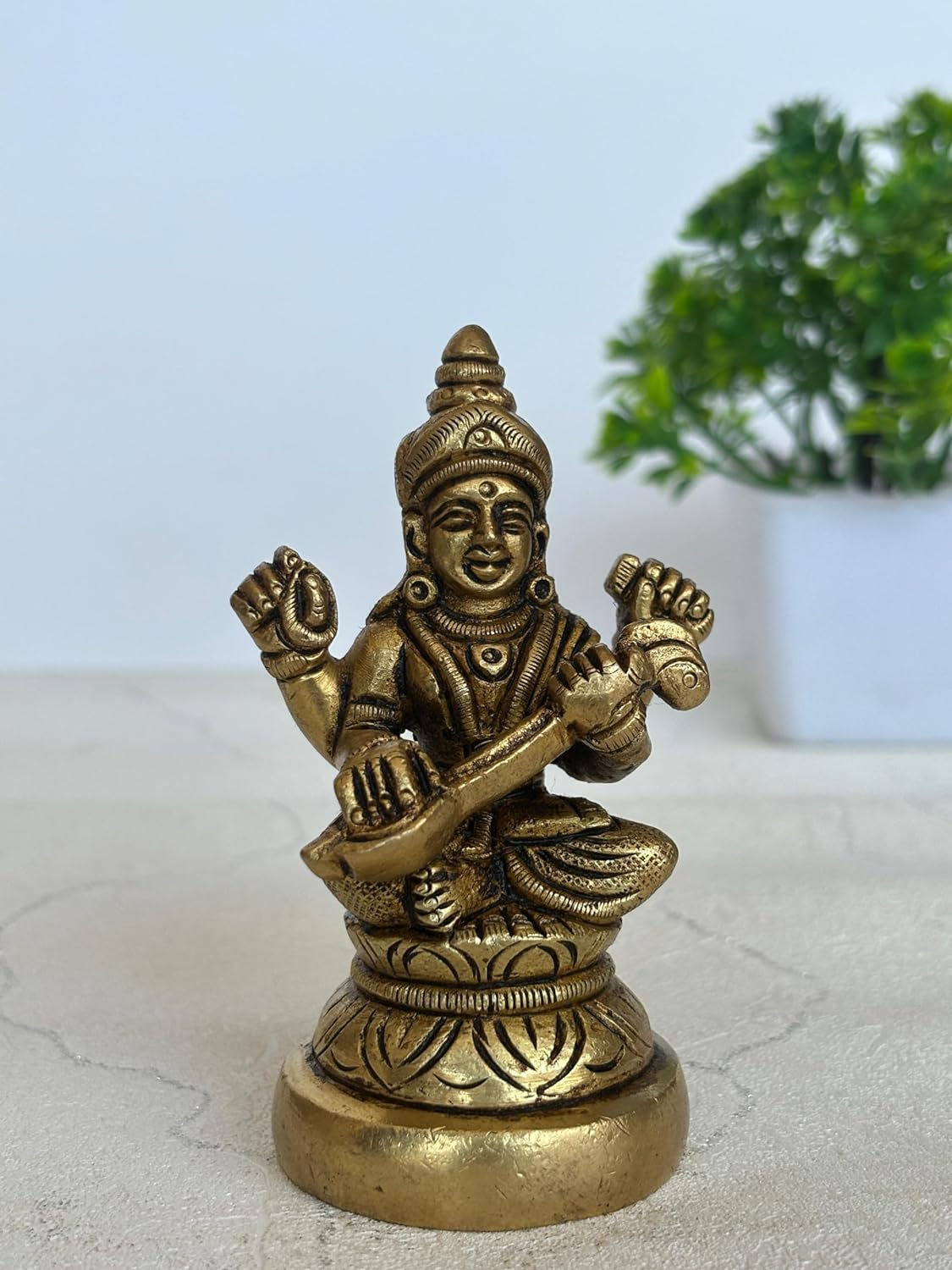 Salvus APP SOLUTIONS Sacred Brass Saraswati MATA Statue (Golden_1.5 x 3.5 Inch)