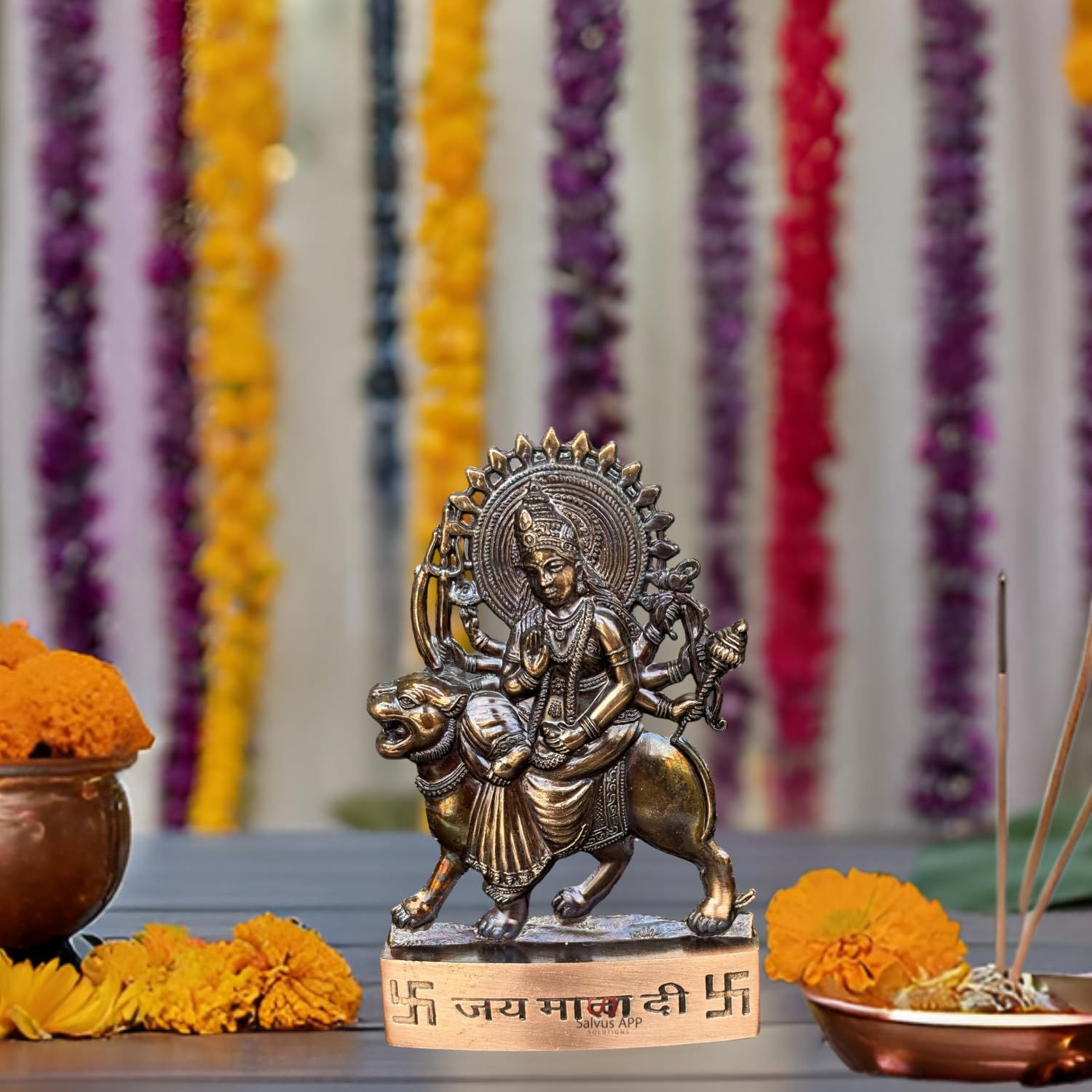 Salvus App SOLUTIONS Metal Durga MATA Murti/Statue for Pooja (Brown_7x11 cm)