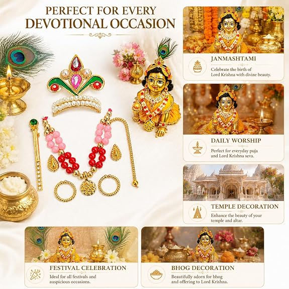 Thumbnail: Laddu Gopal Shringar Set (Universal Size, Light Pink Color)