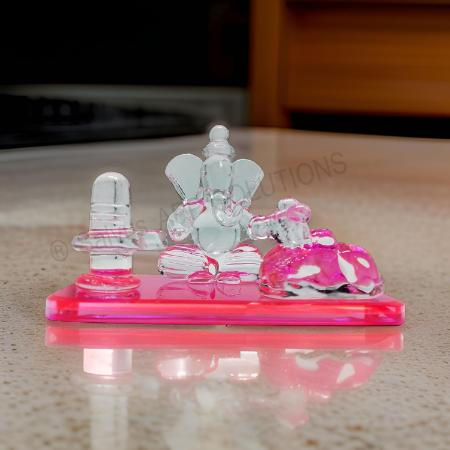 Thumbnail: Salvus APP SOLUTIONS Crystal Lord Shiva, Ganesha, and Nandi (Pink_4x2.5 inch)