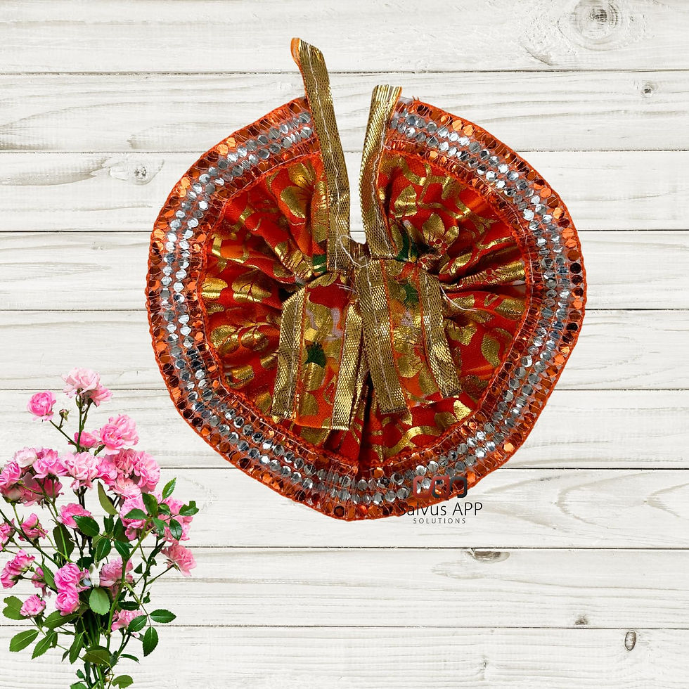 Thumbnail: Salvus App SOLUTIONS Beautifully Handmade Golden-Red Laddu Gopal Poshak (13cm)