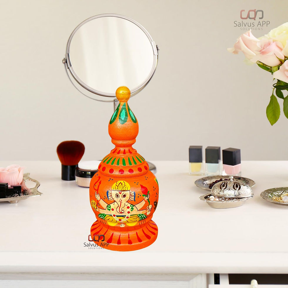 Thumbnail: Salvus App Solutions Wooden Round Sindoor Box For Bride (7 INCH_ Orange)
