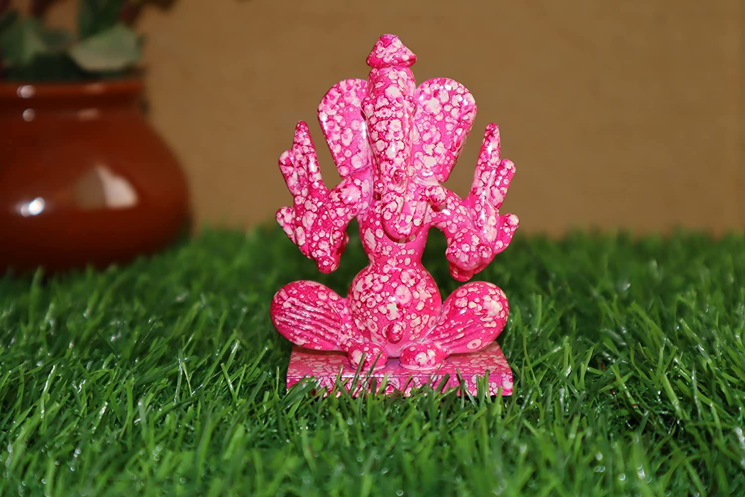 Salvus App SOLUTIONS Double Side Face Pink Shade Ganesh For Home - 4 INCH