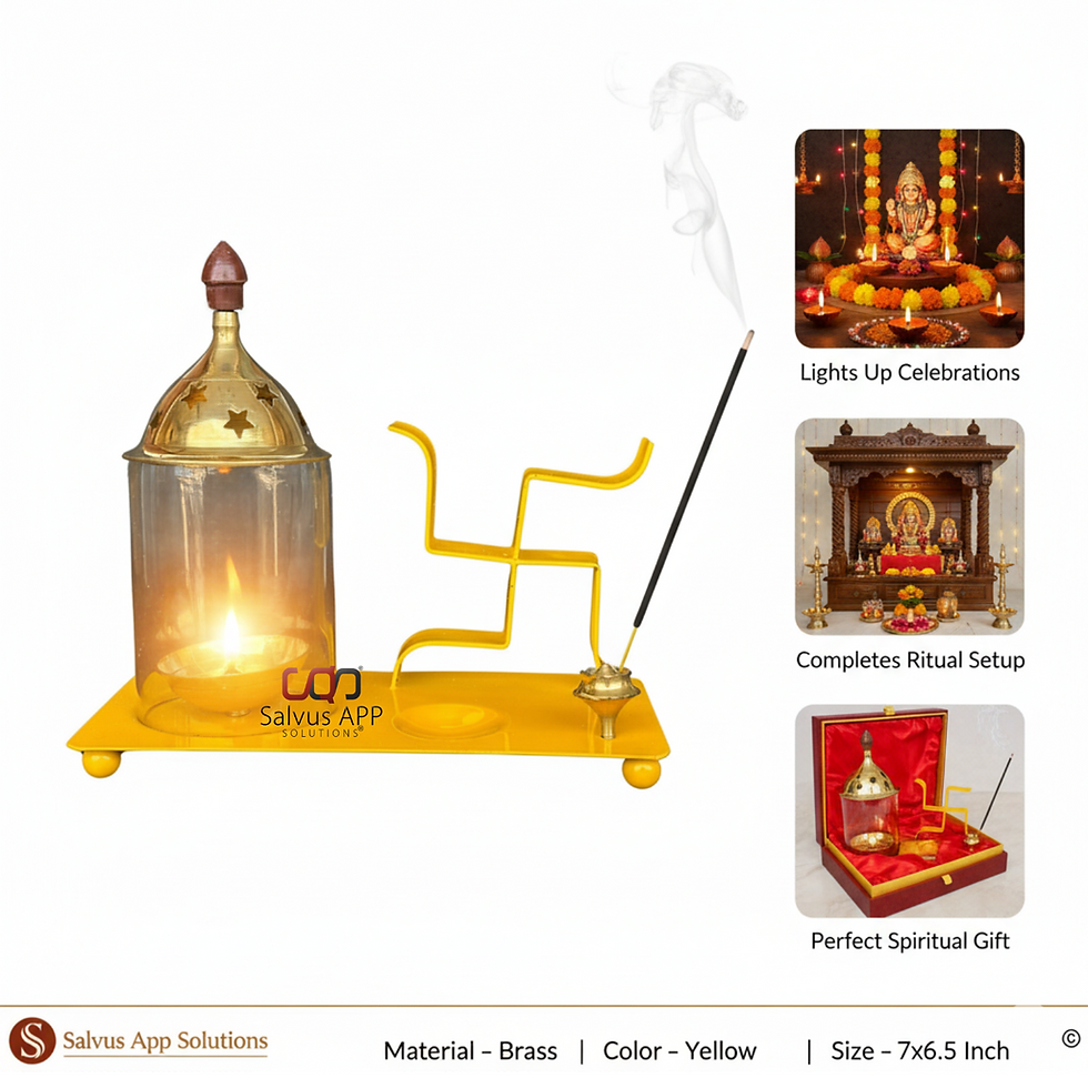 Thumbnail: Salvus APP SOLUTIONS Brass Swastik Deepak with Agarbatti Stand (6x7 Inch) Yellow