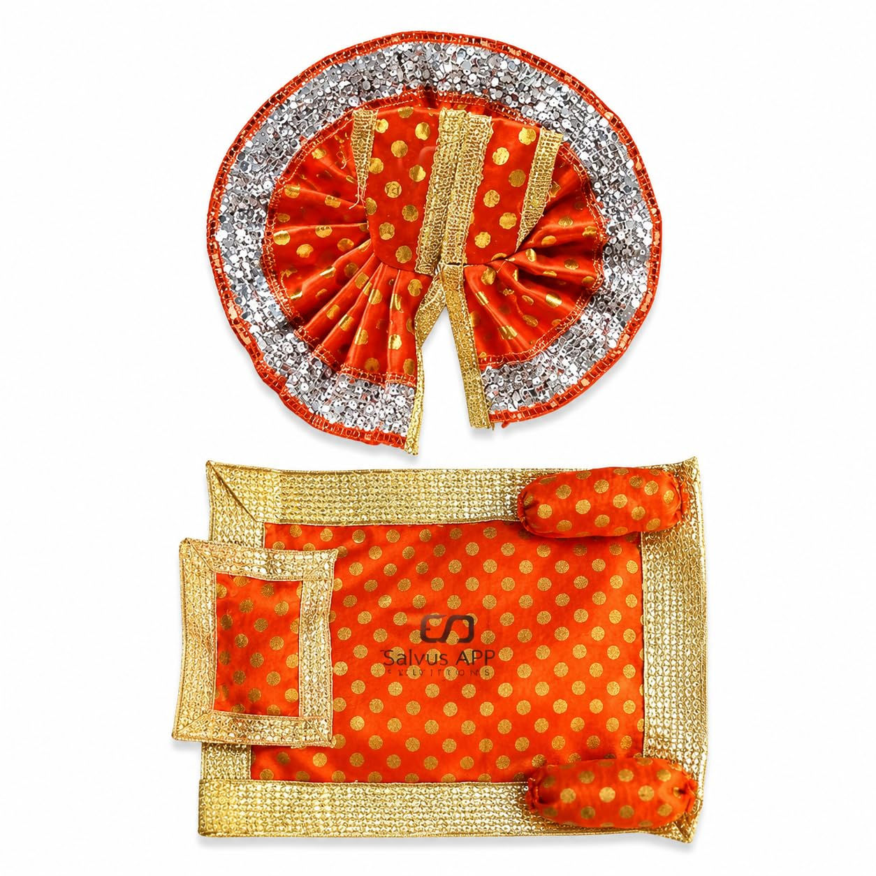 Beautiful Handmade Orange Dress & Aasan Set for Laddu Gopal