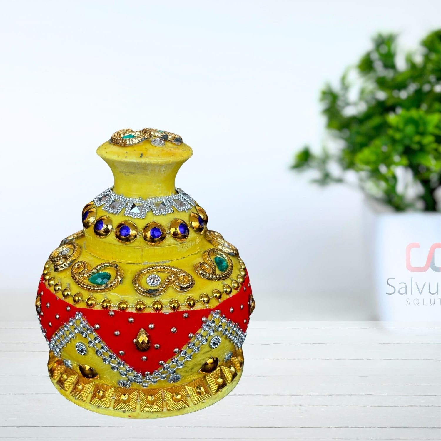 Salvus APP SOLUTIONS Decorative Wooden Sindoor Box for women (Yellow_3x3.5 Inch)