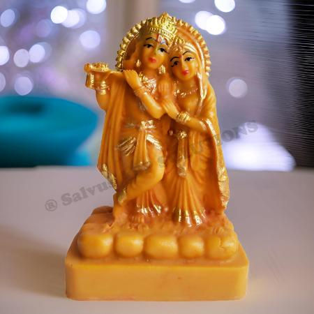 Thumbnail: Salvus APP SOLUTIONS Polyresin Radha Krishna Idol for Pooja ( Yellow_3x5 Inch)