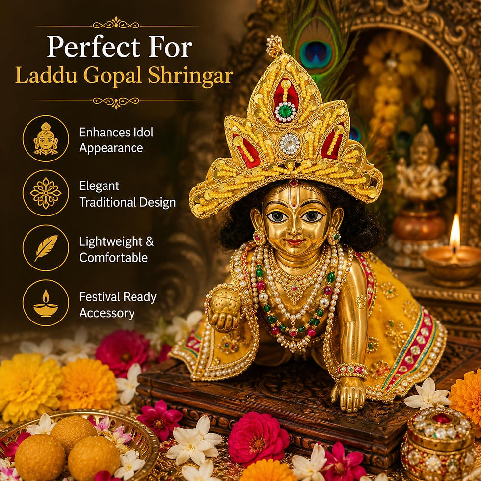 Thumbnail: Multicolor Moti Mukut for Laddu Gopal, Size-6 Inches